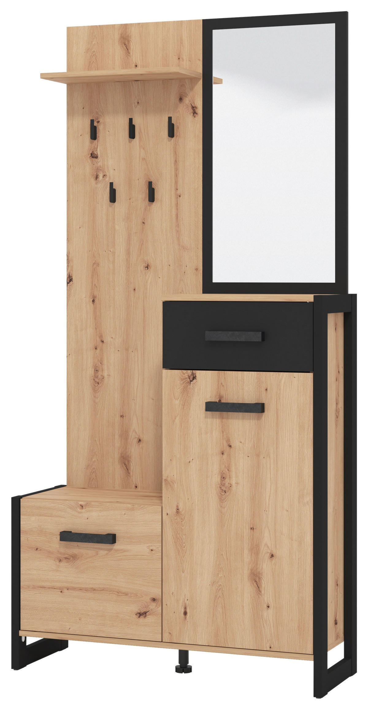 GARDEROBE  in 89,7/190,5/33,2 cm  - Schwarz/Eiche Artisan, MODERN, Holzwerkstoff (89,7/190,5/33,2cm) - Carryhome