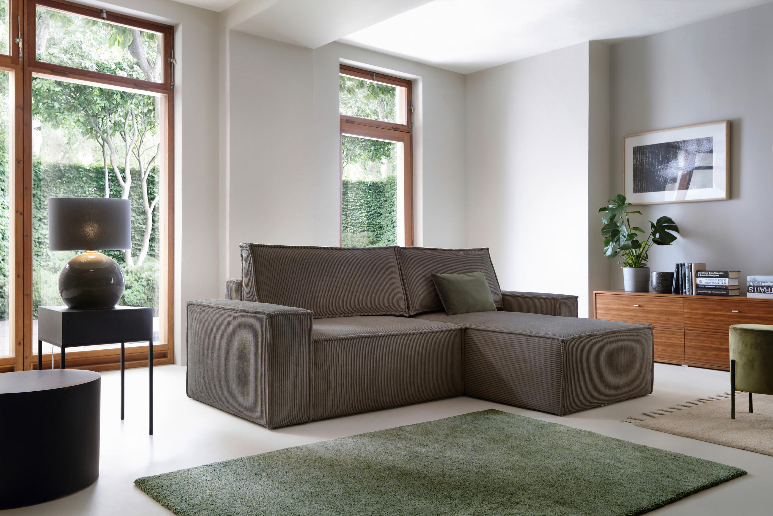 HÖRNBÄDDSOFFA i sammet antracit  - svart/antracit, Klassisk, trä/textil (251/170cm) - MID.YOU