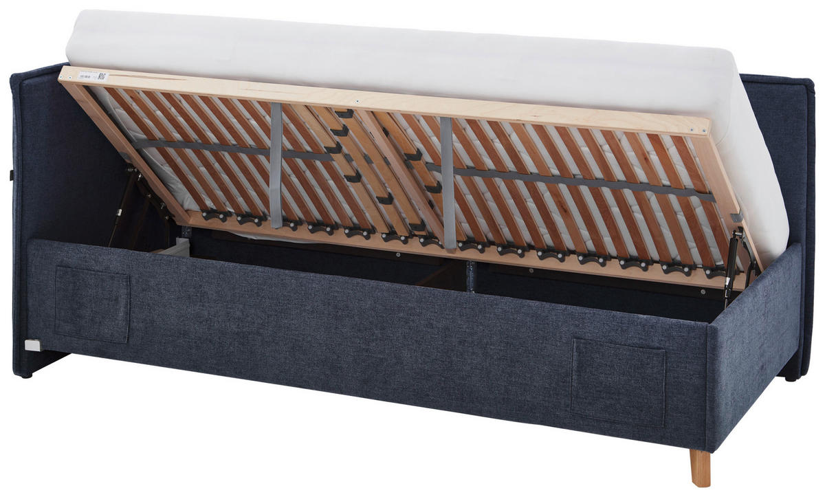 POLSTERLIEGE in Flachgewebe Dunkelblau  - Eichefarben/Birkefarben, Konventionell, Holz/Textil (120/200cm) - home24