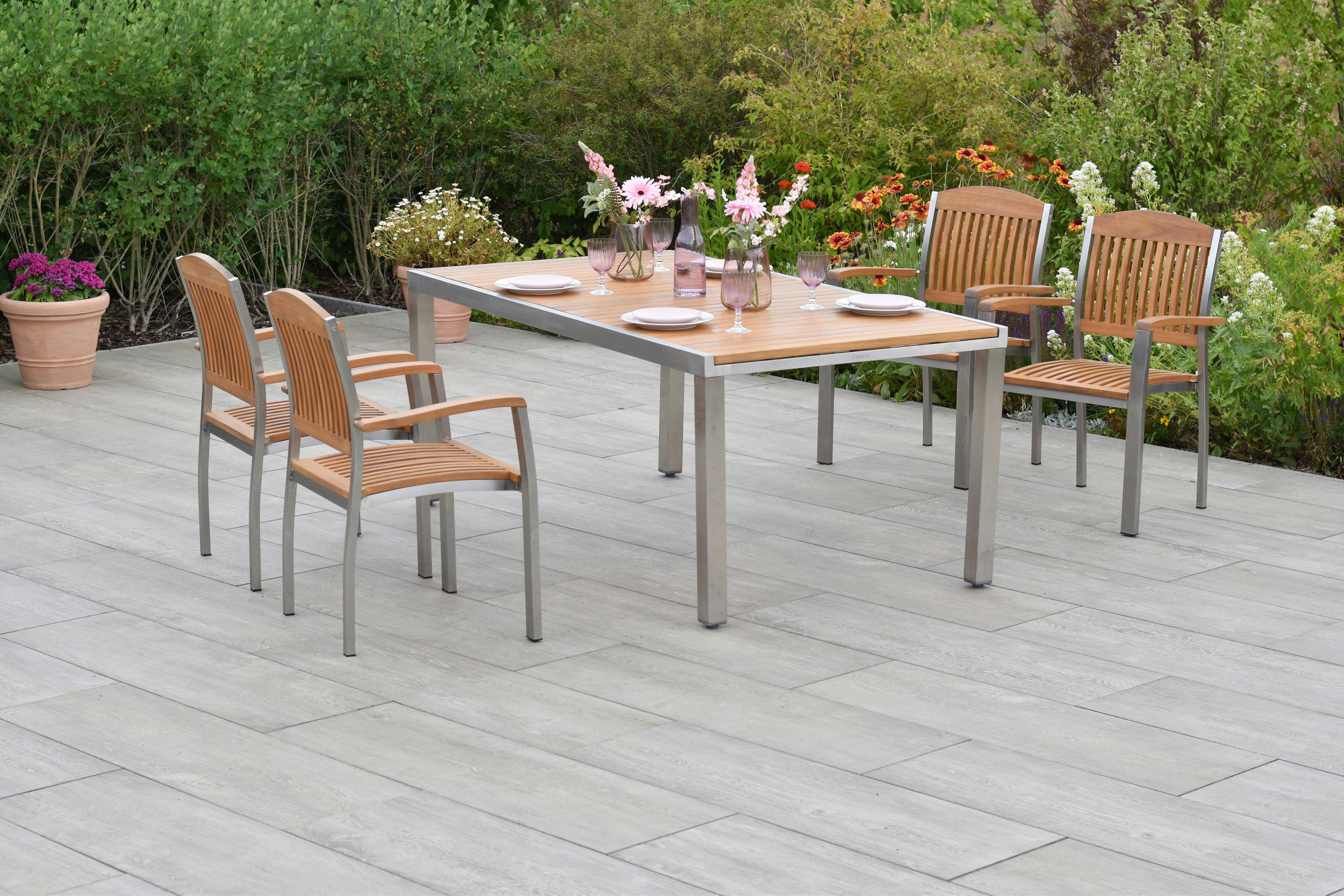 GARTENSET 5-teilig  - Silberfarben/Naturfarben, MODERN, Holz/Metall - Gardenson