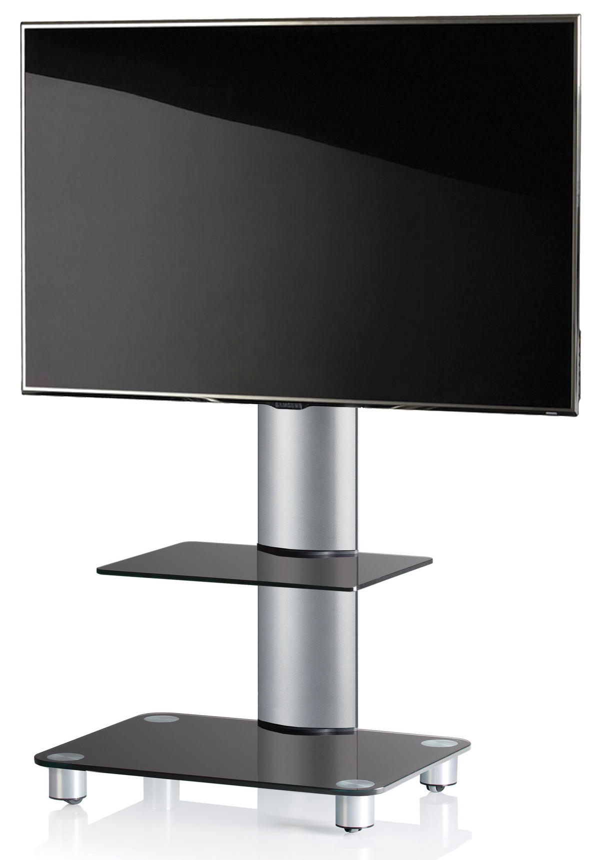 TV-Rack Schwarz/Silberfarbe - Silberfarben/Schwarz, Konventionell, Glas/Metall (60/100/44cm) - MID.YOU