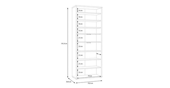 SCHUHSCHRANK 75/192/35 cm  - Eiche Artisan/Grau, Basics, Holzwerkstoff/Kunststoff (75/192/35cm) - Xora