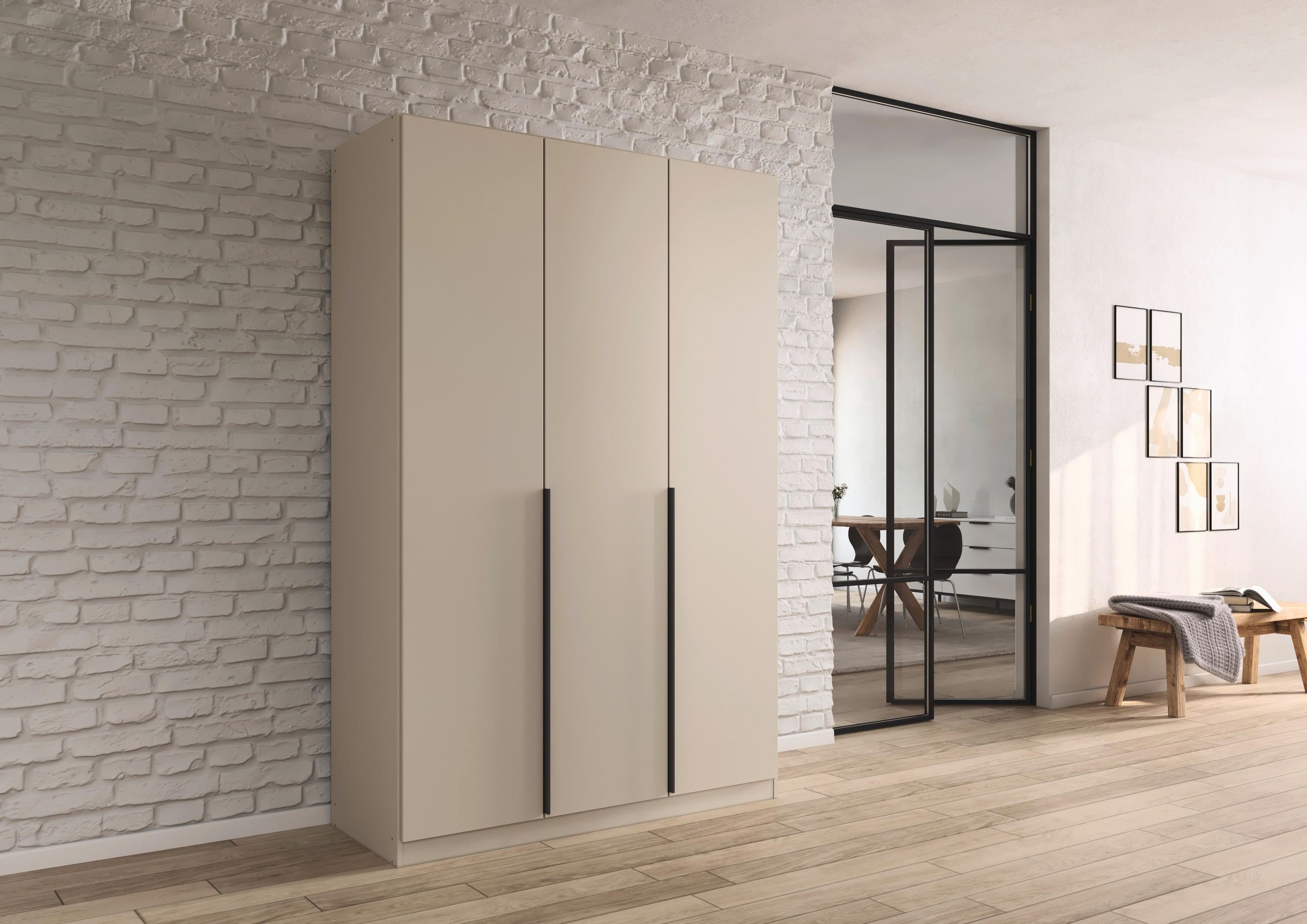 DREHTÜRENSCHRANK in Champagner  - Champagner/Grau, Modern, Holzwerkstoff (136/229/54cm) - Rauch Möbel