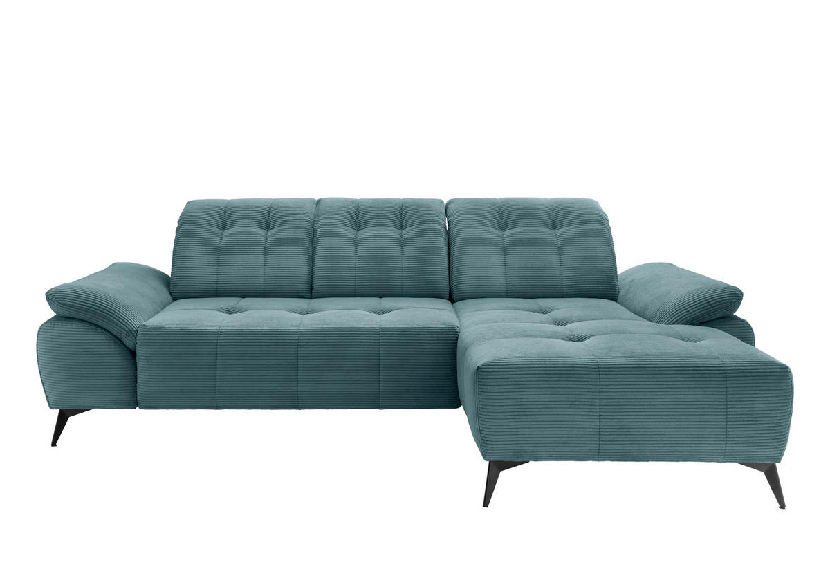 ECKSOFA FIORE in Cord Petrol Kopfteilverstellung, Sitzvorzug  280/180 cm  - Petrol/Schwarz, MODERN, Textil/Metall (280/180cm) - Livetastic