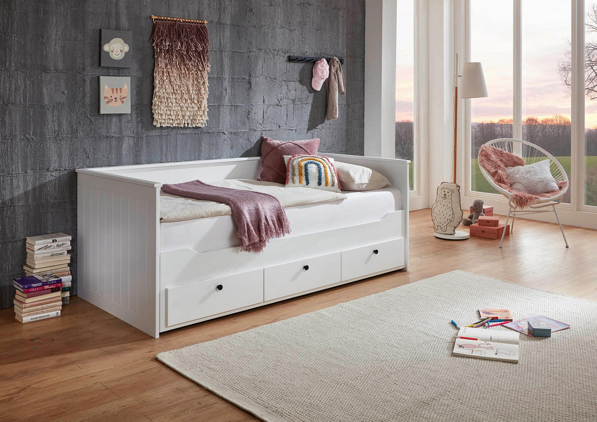 AUSZIEHBETT 90-180/200 cm  in Weiß  - Weiß, KONVENTIONELL, Holz/Holzwerkstoff (90-180/200cm) - Boxxx