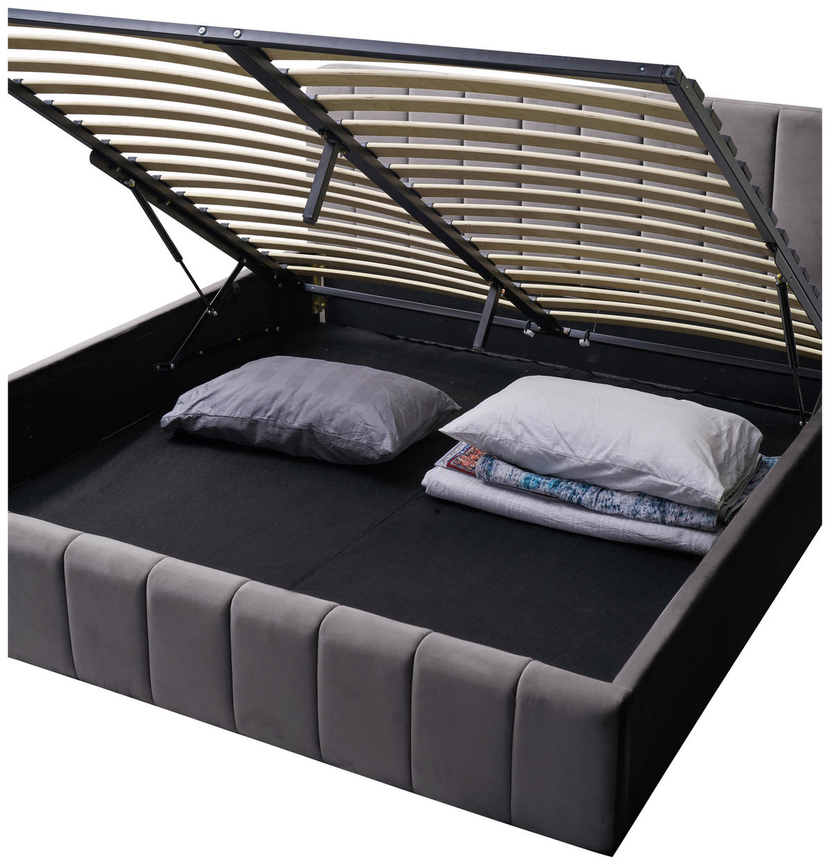 POLSTERBETT 180/200 cm,  in Grau, gepolstertes Kopfteil, Lattenrost, Bettkasten,  - Schwarz/Naturfarben, Design, Holz/Kunststoff (180/200cm) - Boxxx