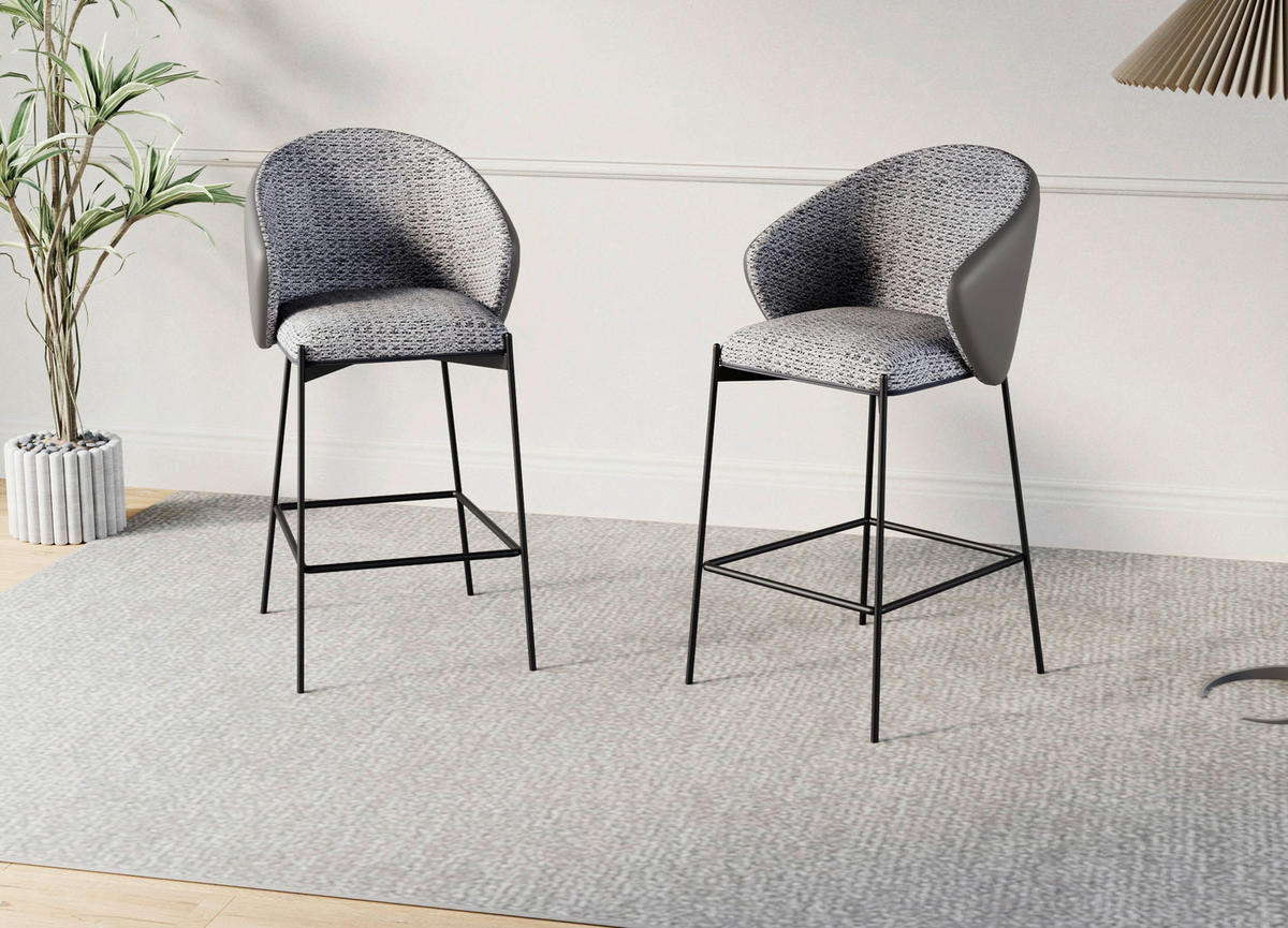 BARHOCKER Samt Grau Eisen  - Schwarz/Grau, MODERN, Textil/Metall (53,5/101/54cm) - MID.YOU