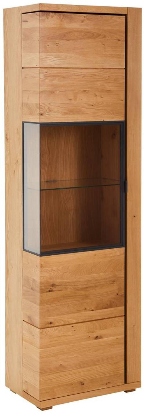 VITRINE in furniert, massiv Eiche Graphitfarben, Eichefarben  - Eichefarben/Anthrazit, Natur, Glas/Holz (60/196/38cm) - Linea Natura