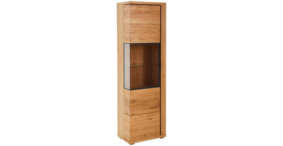 VITRINE in furniert, massiv Eiche Graphitfarben, Eichefarben  - Eichefarben/Anthrazit, Natur, Glas/Holz (60/196/38cm) - Linea Natura