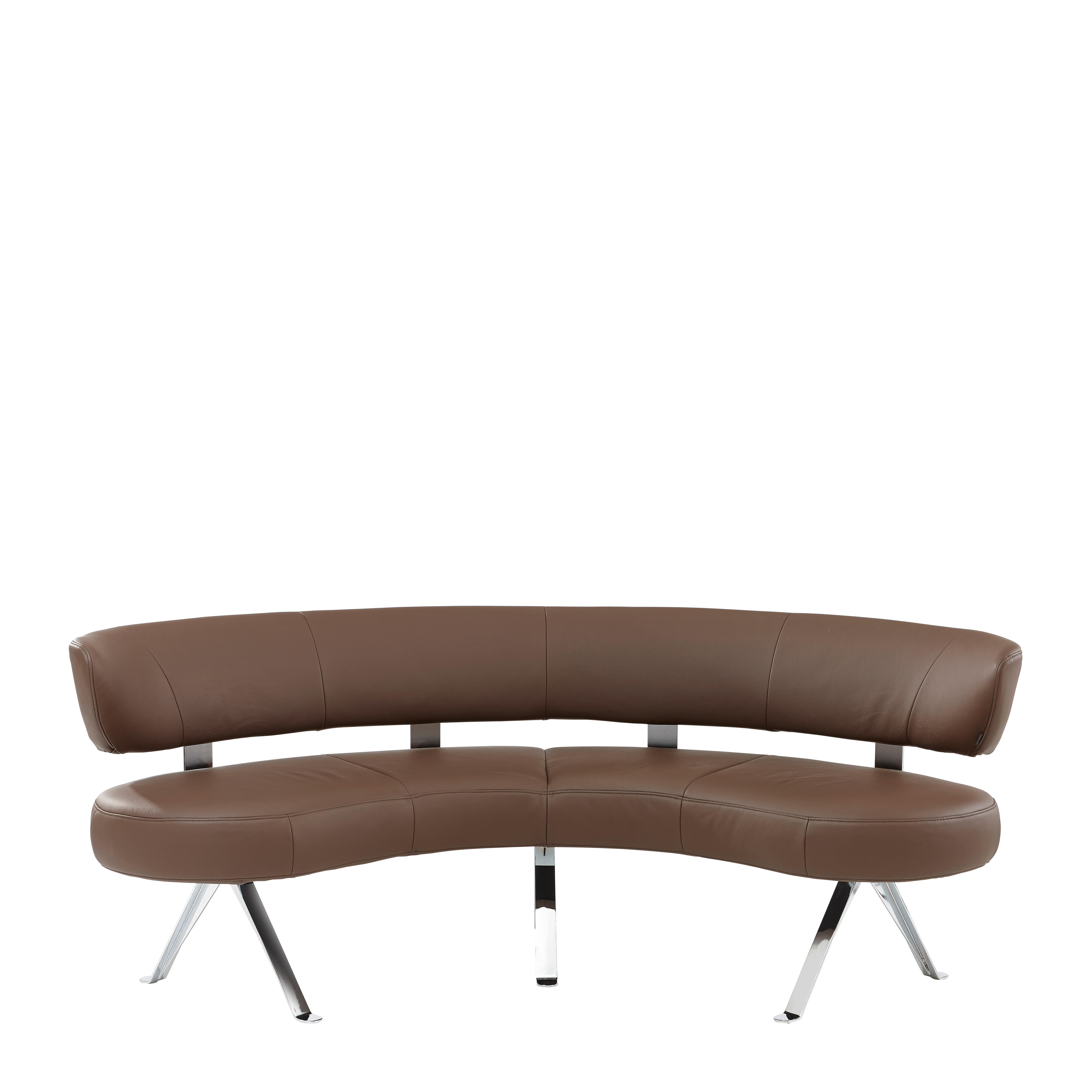 RUNDBANK Echtleder Braun, Chromfarben Metall   - Chromfarben/Braun, Design, Leder/Metall (214/84/105cm) - Joop!