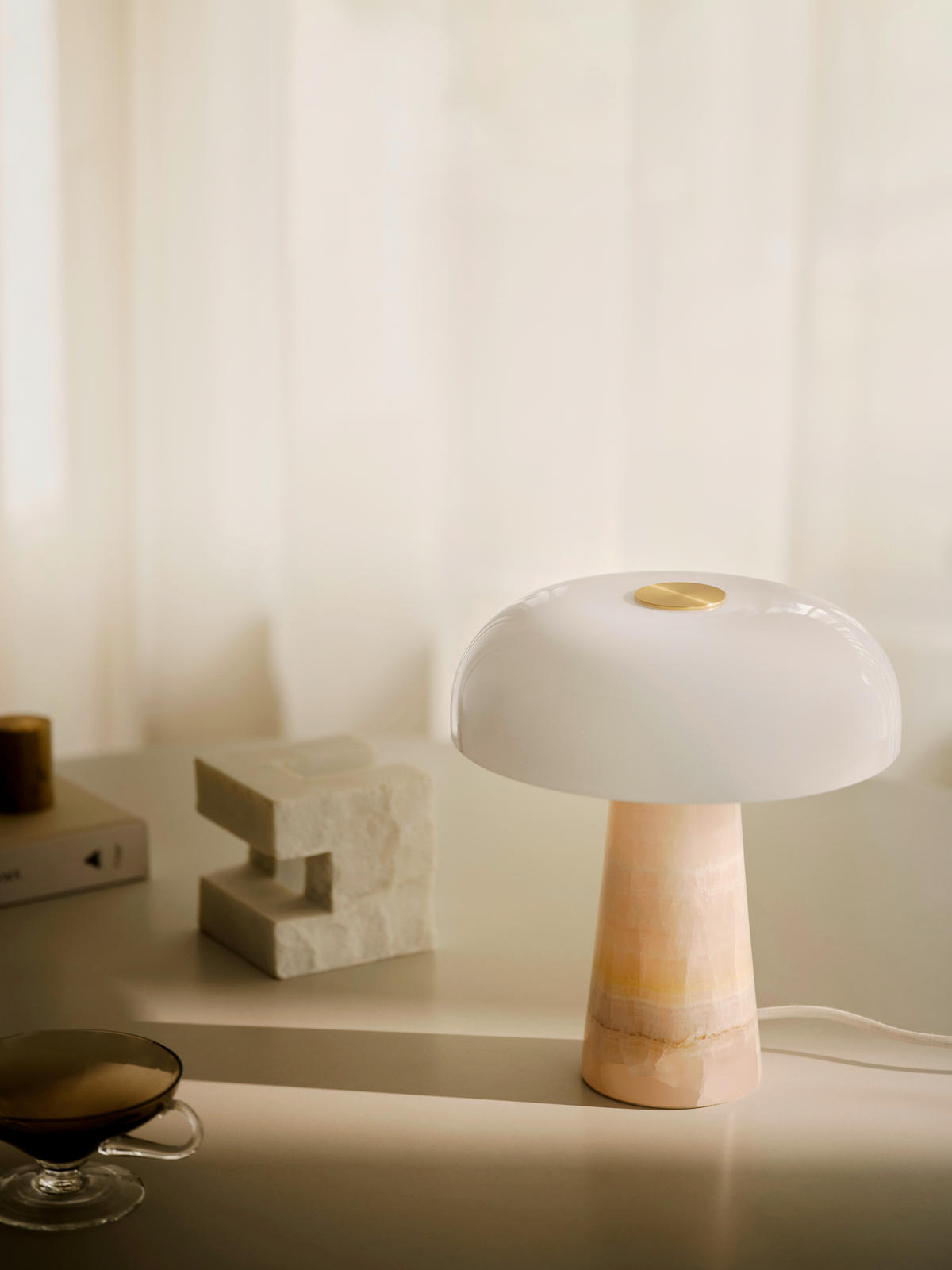 TISCHLEUCHTE 22,3/24,3 cm   - Hellrot/Weiß, Trend, Glas/Stein (22,3/24,3cm) - Nordlux