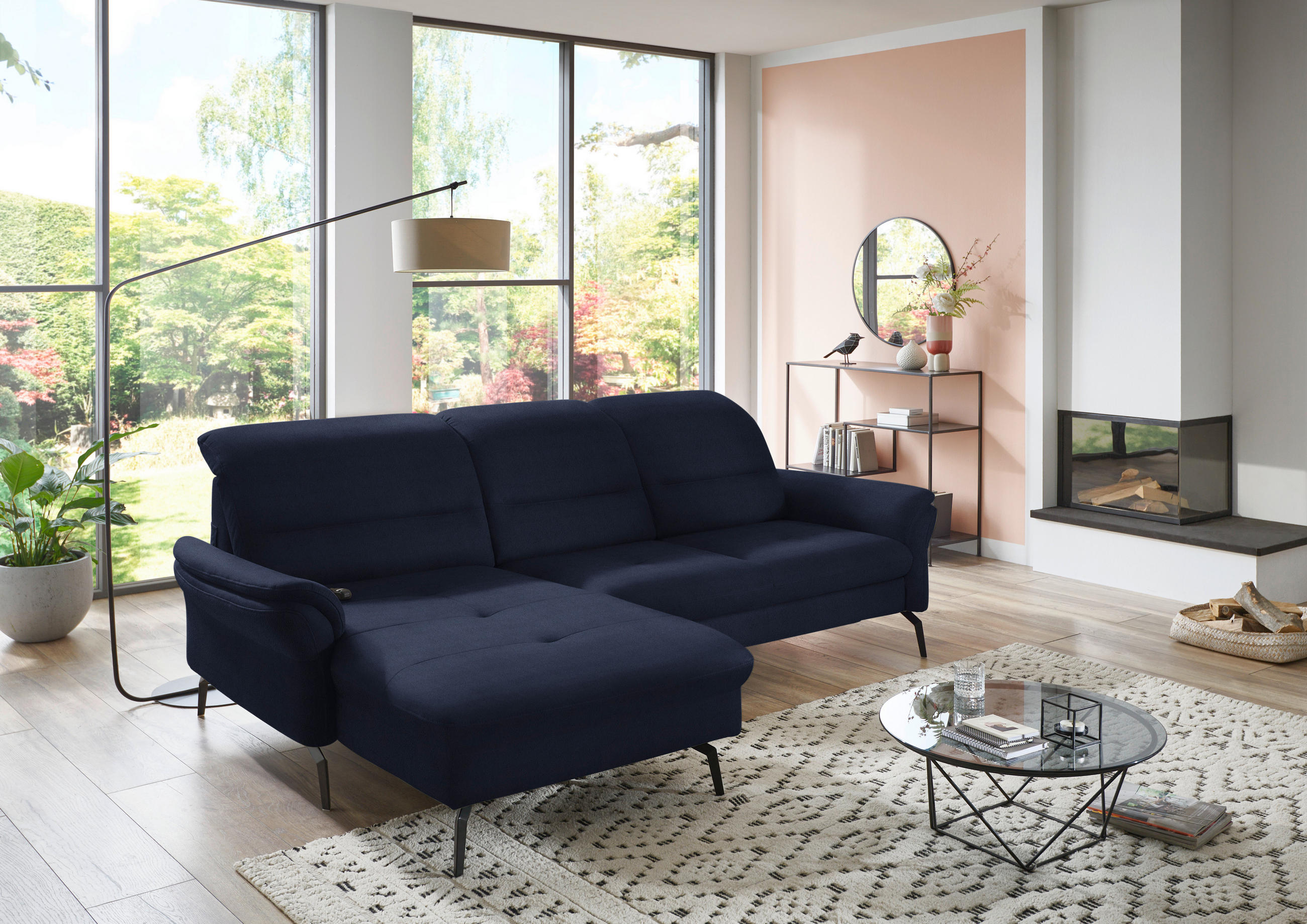 ECKSOFA in Flachgewebe Blau  - Blau/Schwarz, Konventionell, Textil/Metall (181/260cm) - Beldomo Speed