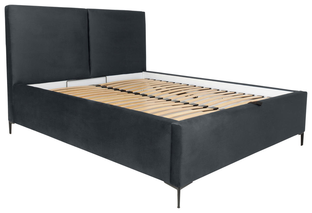 POLSTERBETT 160/200 cm, inkl. Lattenrost, Bettkasten,  in Dunkelgrau  - Dunkelgrau/Schwarz, MODERN, Holz/Textil (160/200cm) - MID.YOU