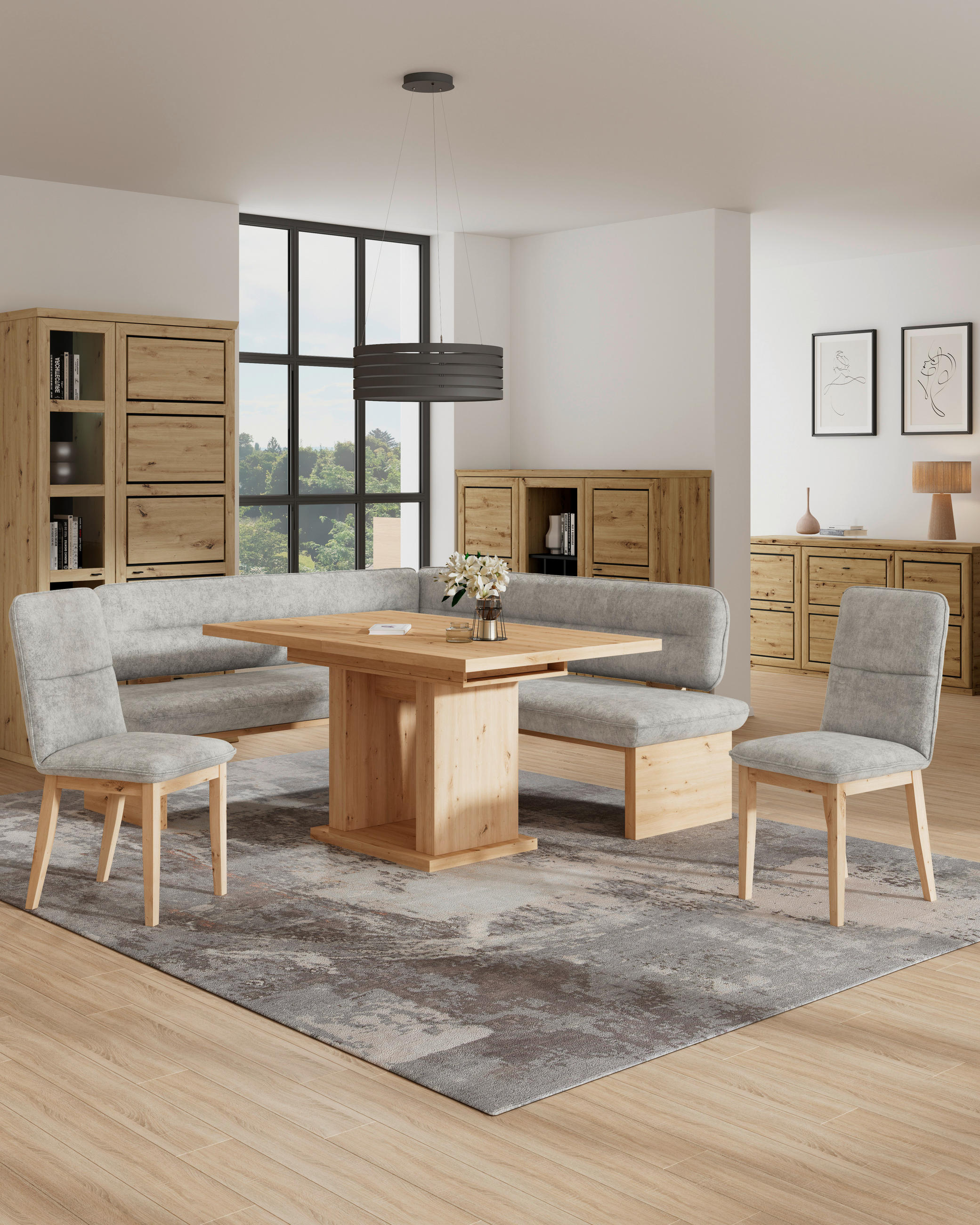 ECKBANK 170/212 cm Webstoff Hellgrau Eiche Sperrholz   - Eichefarben/Hellgrau, KONVENTIONELL, Holz/Textil (170/212cm) - James Wood
