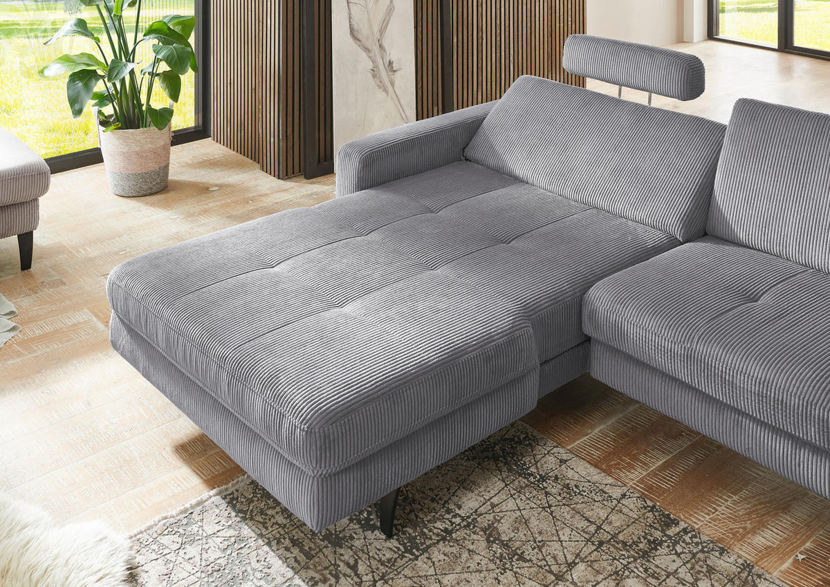 ECKSOFA in Cord Anthrazit  - Anthrazit/Schwarz, Modern, Textil/Metall (177/302cm) - Beldomo Style