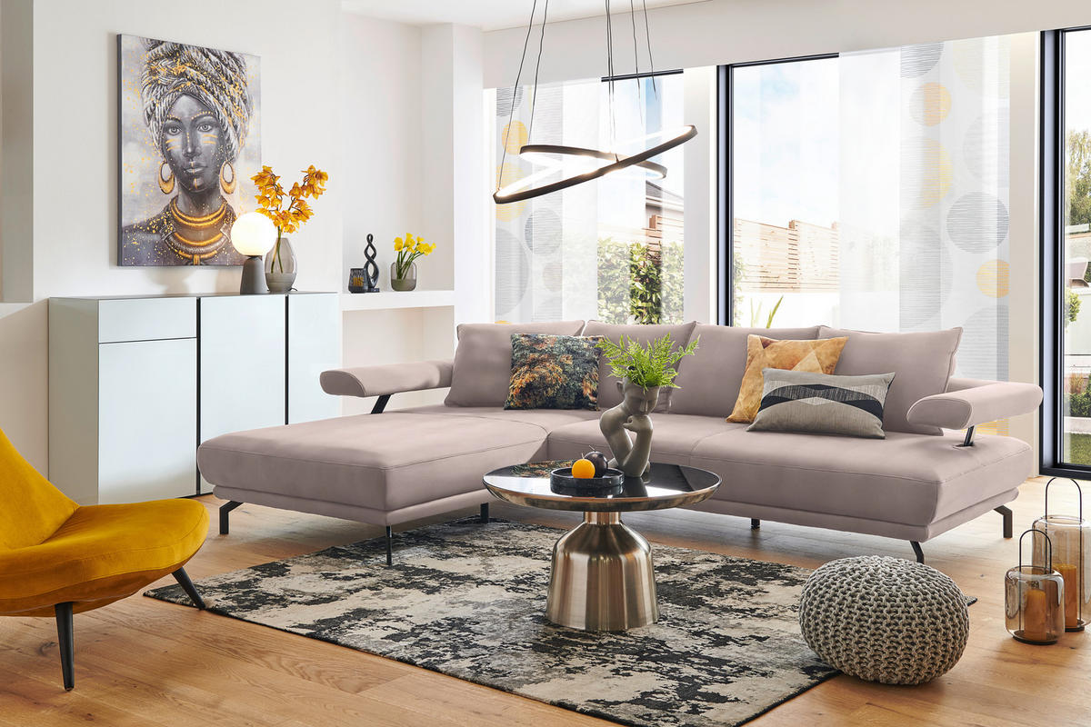 ECKSOFA in Mikrofaser Rosa  - Schwarz/Rosa, Design, Textil/Metall (224/305cm) - Dieter Knoll