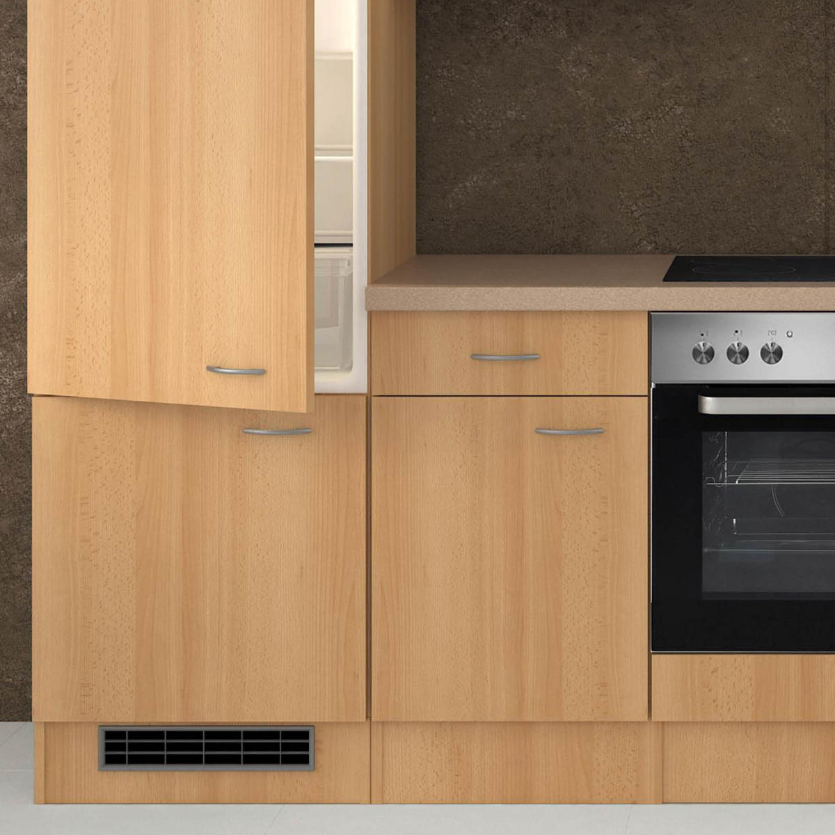 KÜCHENBLOCK 280 cm   in Buchefarben  - Edelstahlfarben/Beige, MODERN, Glas/Holzwerkstoff (280cm) - FlexWell