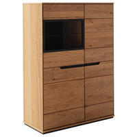 HIGHBOARD Wildeiche  93/130/41 cm  - Wildeiche/Schwarz, Natur, Glas/Holz (93/130/41cm) - Linea Natura