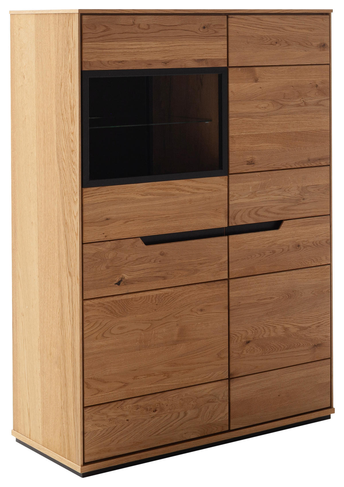 HIGHBOARD Wildeiche  93/130/41 cm  - Wildeiche/Schwarz, Natur, Glas/Holz (93/130/41cm) - Linea Natura