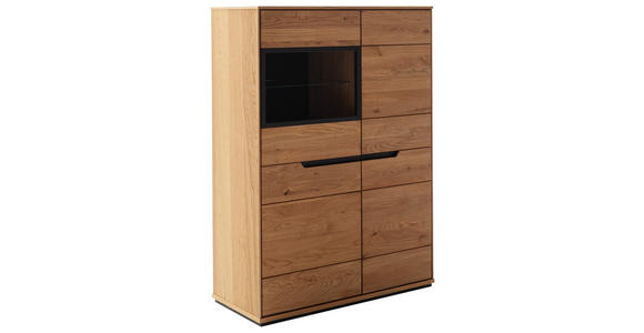 HIGHBOARD Wildeiche  93/130/41 cm  - Wildeiche/Schwarz, Natur, Glas/Holz (93/130/41cm) - Linea Natura