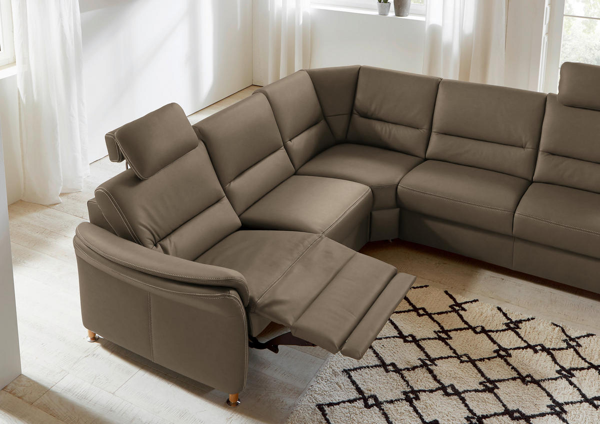 ECKSOFA in Echtleder Graubraun  - Eichefarben/Graubraun, Konventionell, Leder/Holz (262/262cm) - Beldomo Premium