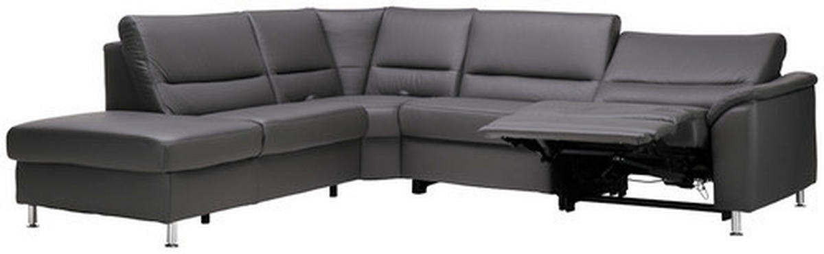 ECKSOFA in Echtleder Grau  - Alufarben/Grau, Basics, Leder/Metall (249/290cm) - Beldomo Premium