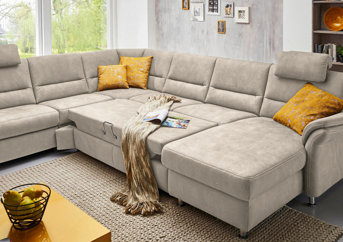 SOFFA i mikrofiber naturfärgad  - aluminiumfärg/naturfärgad, Klassisk, metall/textil (262/335/173cm) - Beldomo System