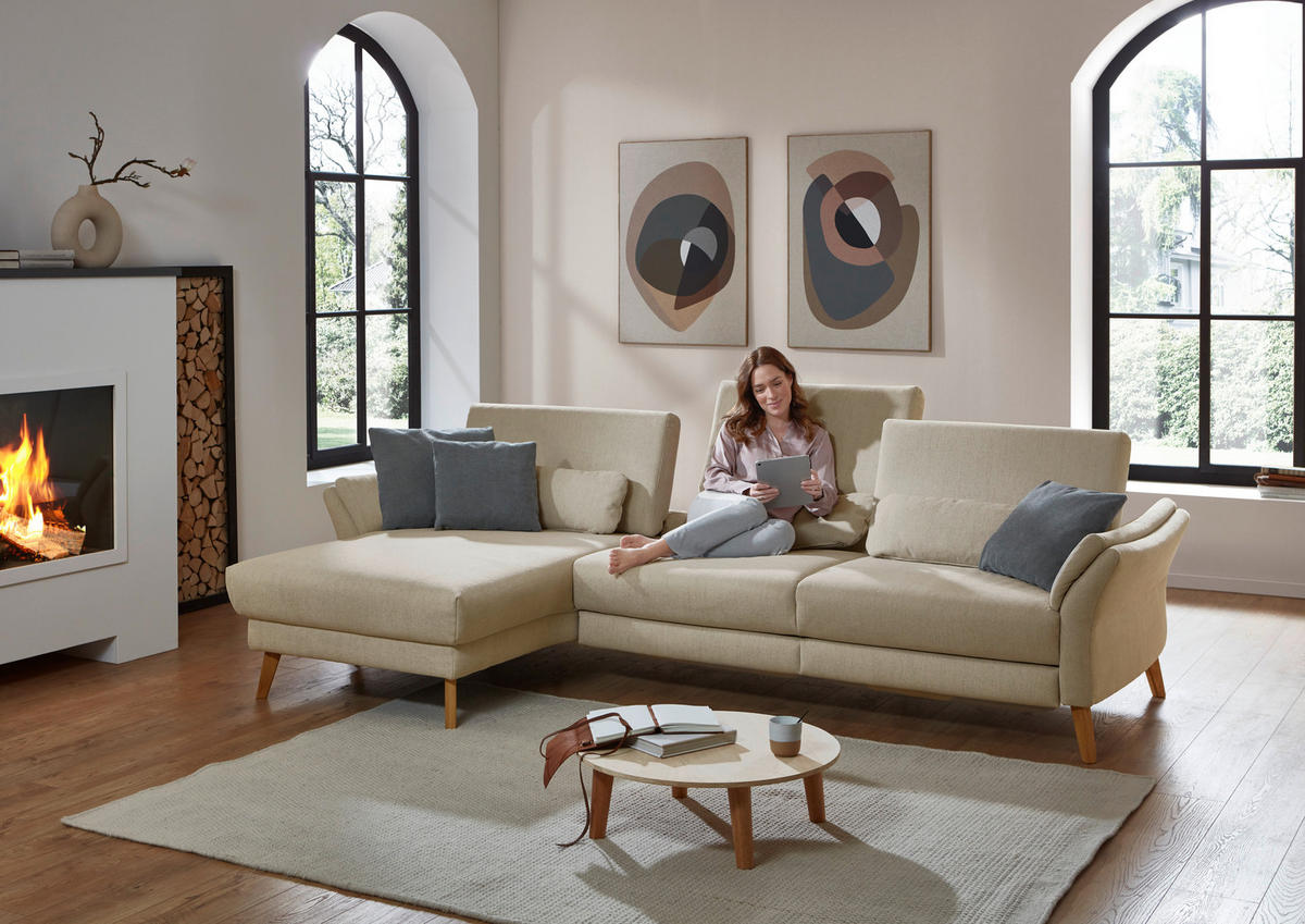 ECKSOFA Beige Chenille, Flachgewebe  - Beige/Naturfarben, Design, Holz/Textil (281/157cm) - Valnatura