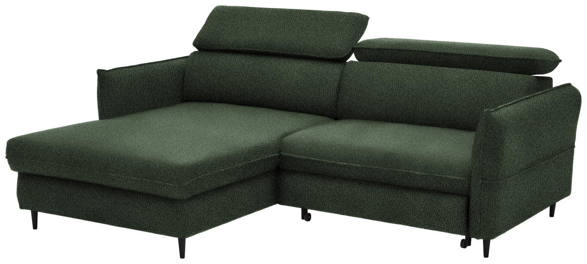 ECKSOFA in Flachgewebe Grün  - Schwarz/Grün, Design, Holz/Textil (185/232cm) - Stylife