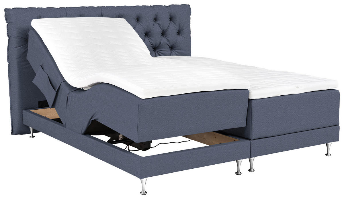 BOXSPRINGBETT 180/200 cm  in Blaugrau  - Blau/Silberfarben, Basics, Holzwerkstoff/Textil (180/200cm) - Welnova