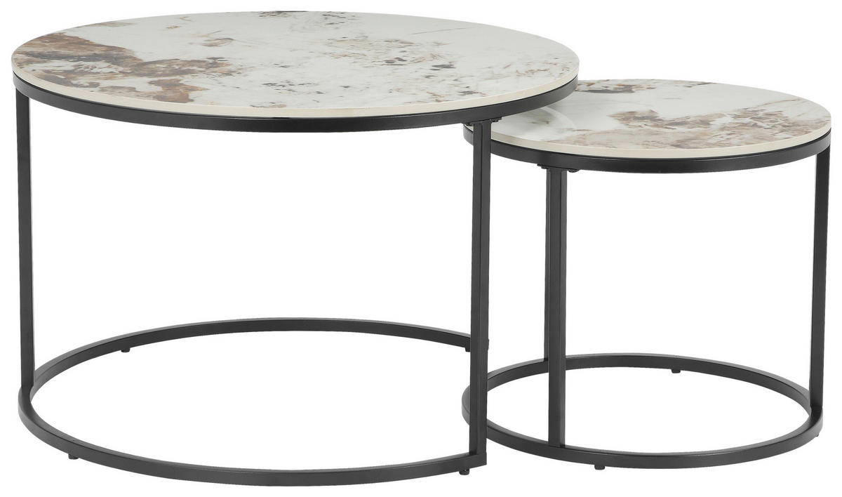 COUCHTISCHSET 70-45/70-45/45-39 cm rund Schwarz, Weiß, Hellbraun  - Hellbraun/Schwarz, Design, Stein/Metall (70-45/70-45/45-39cm) - Stylife