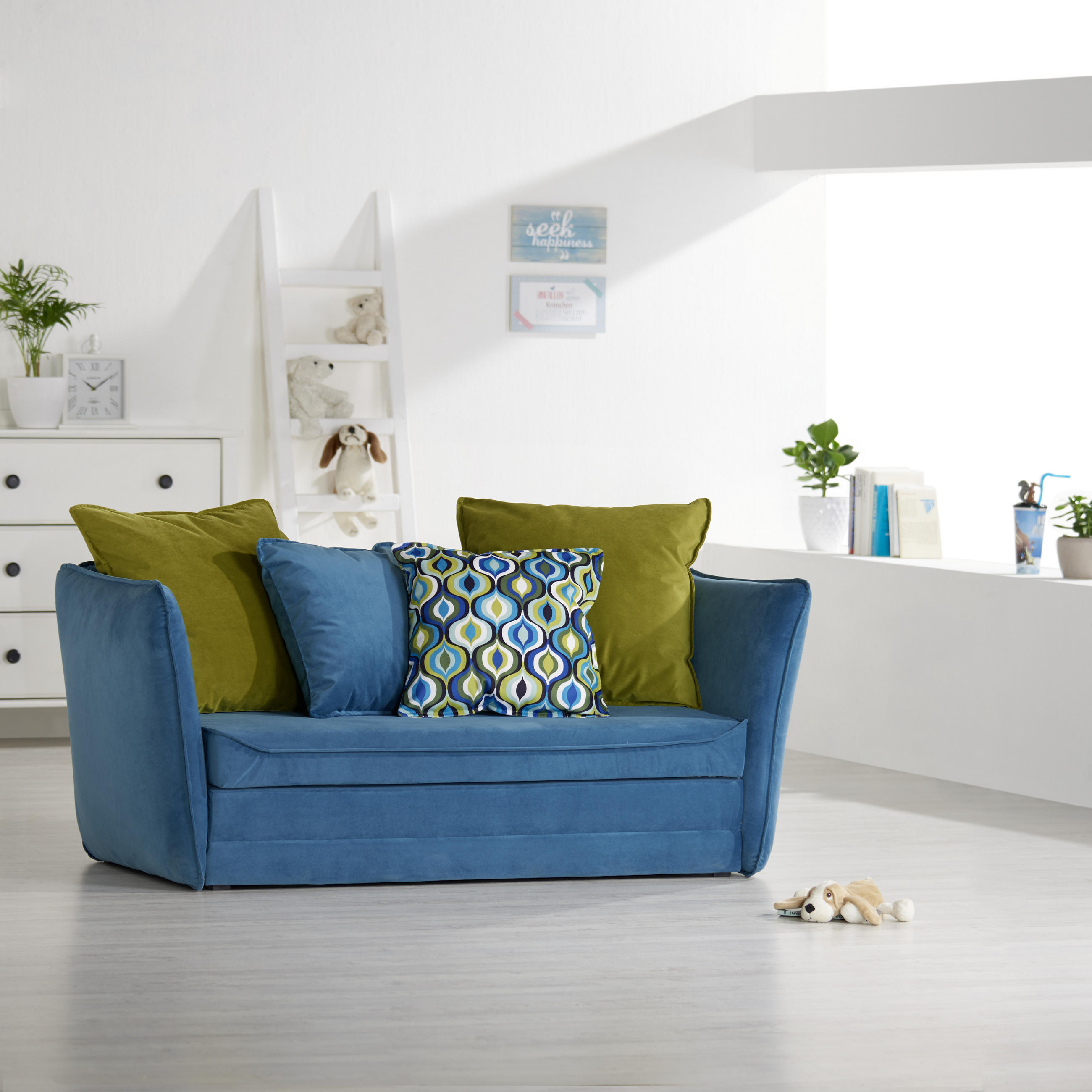 JUGEND- UND KINDERSOFA Mikrofaser Blau, Grün  - Blau/Schwarz, Design, Kunststoff/Textil (145/63-77/75cm) - Livetastic