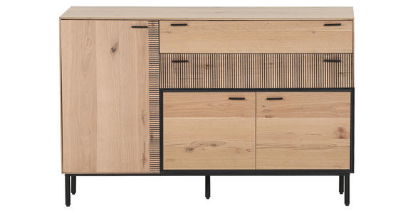 SIDEBOARD furniert Braun, Naturfarben, Eichefarben Rückwand, Füße  - Eichefarben/Schwarz, LIFESTYLE, Holzwerkstoff/Metall (140/90/42cm) - Novel