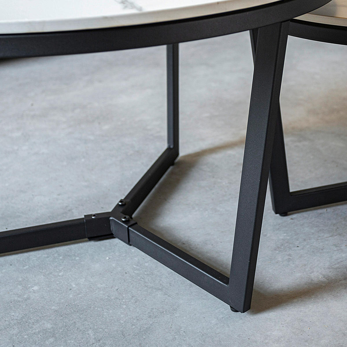COUCHTISCH 68,5/68,5/43 cm rund Weiß  - Schwarz/Weiß, KONVENTIONELL, Stein/Metall (68,5/68,5/43cm) - MID.YOU
