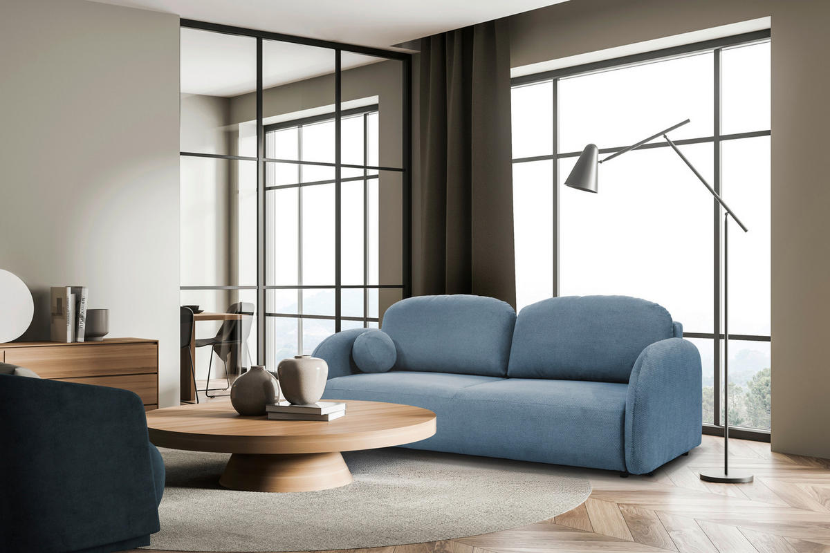 SCHLAFSOFA ROMA  mit Struktur Blaugrau  - Blaugrau/Schwarz, Design, Textil (230/90/105cm) - MID.YOU