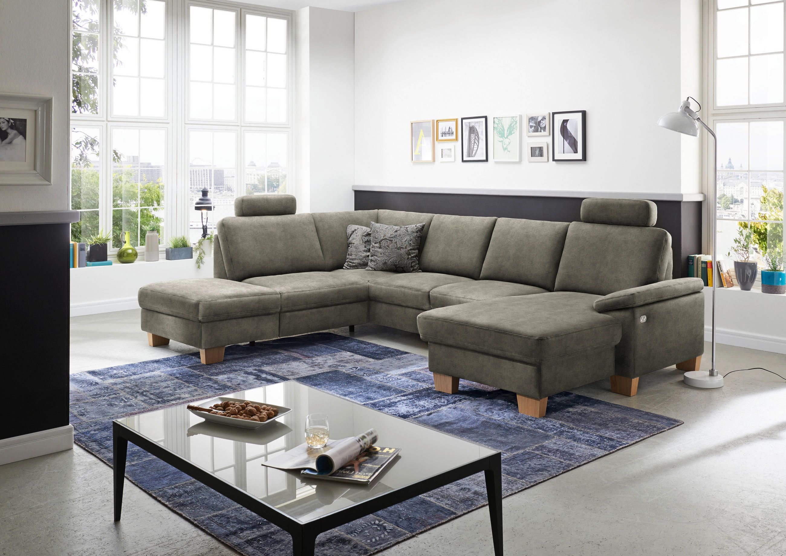 WOHNLANDSCHAFT in Velours Grau  - Eichefarben/Grau, Konventionell, Holz/Textil (235/316/167cm) - Beldomo System