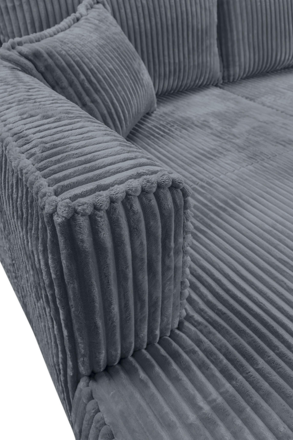 ECKSOFA in Cord Grau  - Schwarz/Grau, Modern, Holz/Textil (208/322cm) - MID.YOU