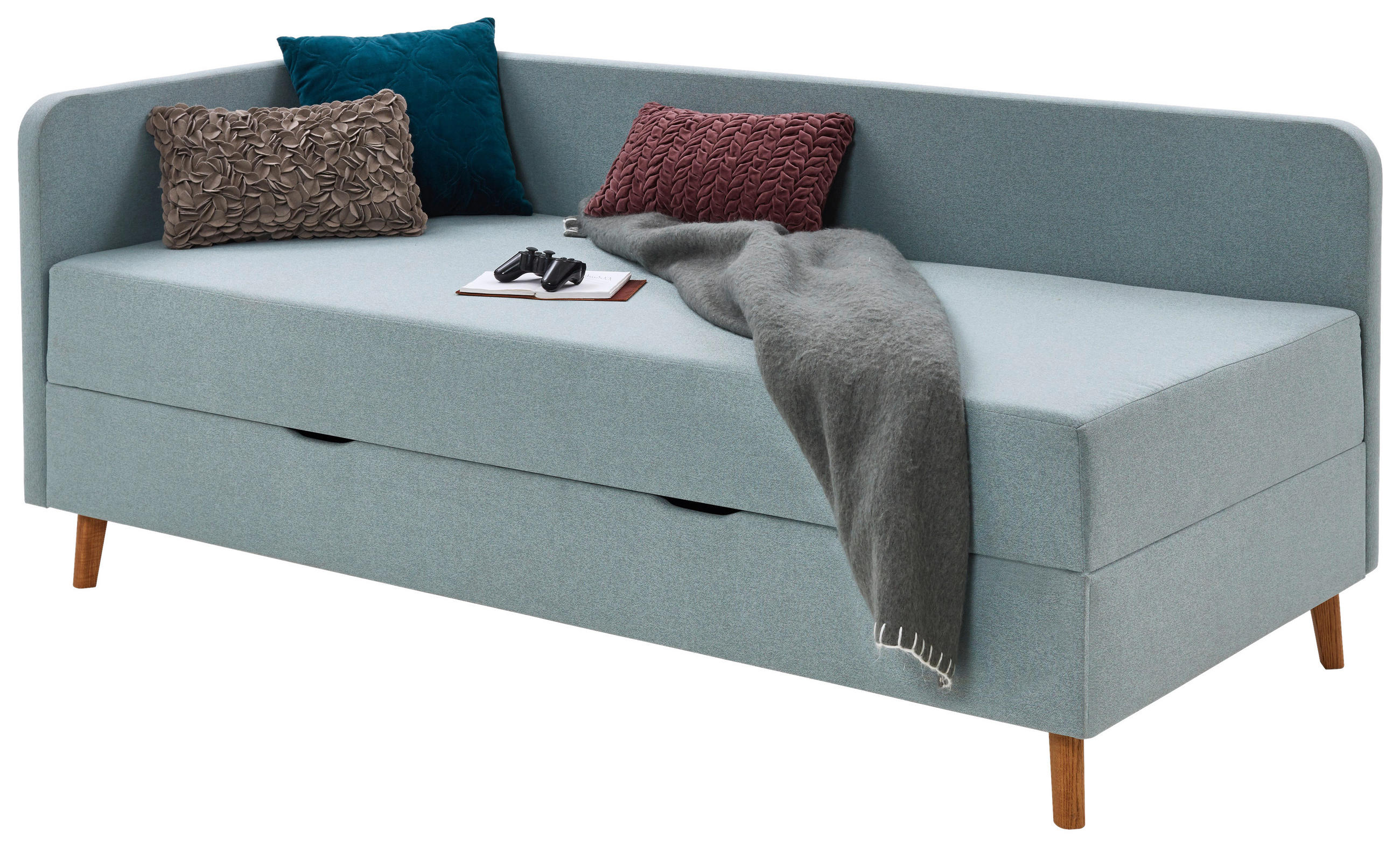 LIEGE Flachgewebe Hellblau  - Eichefarben/Hellblau, Design, Holz/Textil (120/200cm) - home24