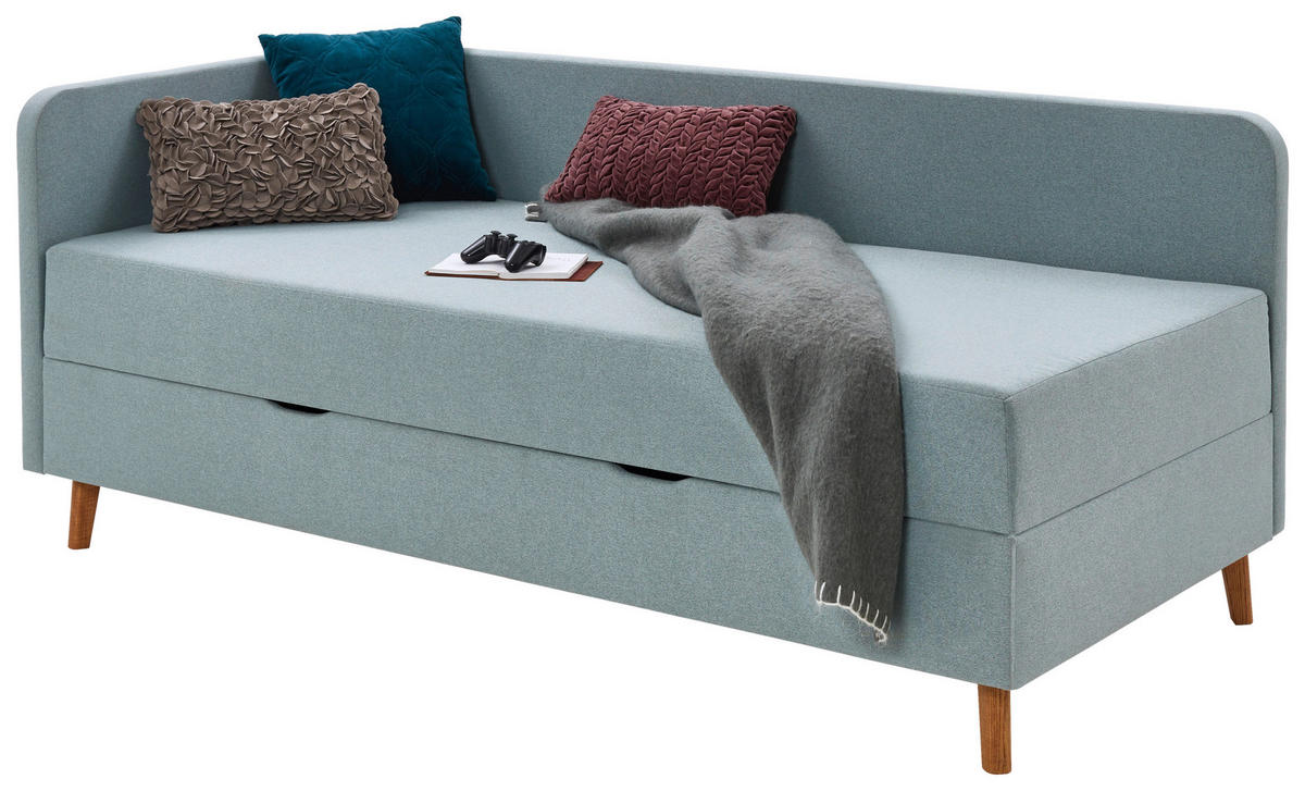 LIEGE Flachgewebe Hellblau  - Eichefarben/Hellblau, Design, Holz/Textil (90/200cm) - home24