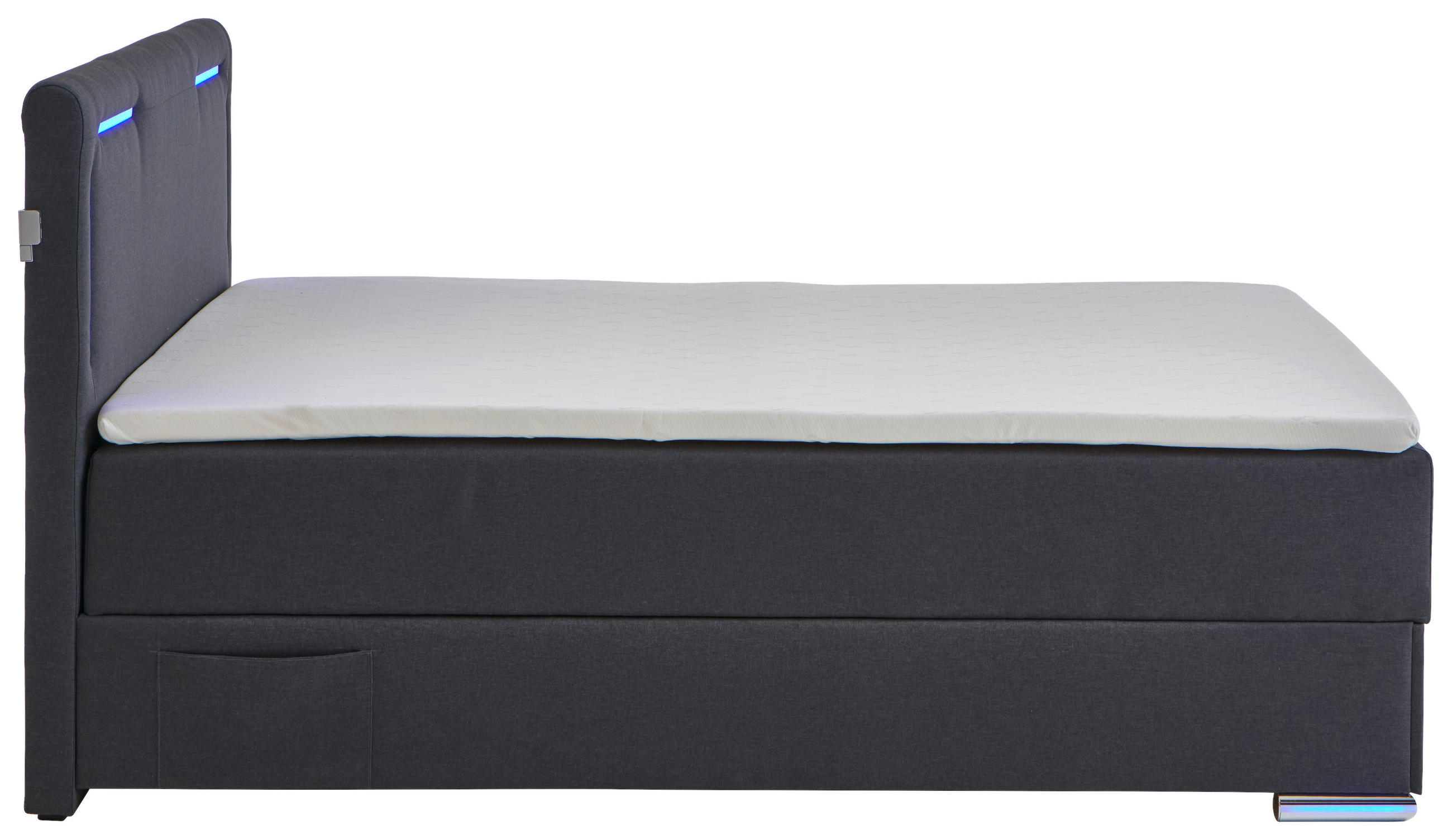 Thumbnail - Xora Boxspringbett, Anthrazit, Textil, H3, Höhe ca. 25 cm, 120x200 cm, Reach, Bettkasten, Beleuchtung, Stoffauswahl, in ...
