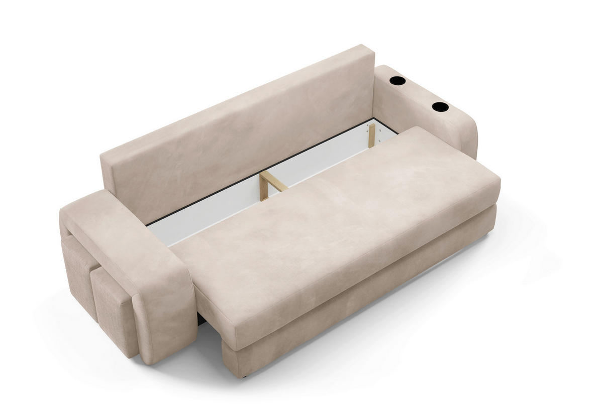 SCHLAFSOFA INES  mit Plüsch Beige  - Beige/Schwarz, Design, Kunststoff/Textil (258/98/95cm) - Livetastic