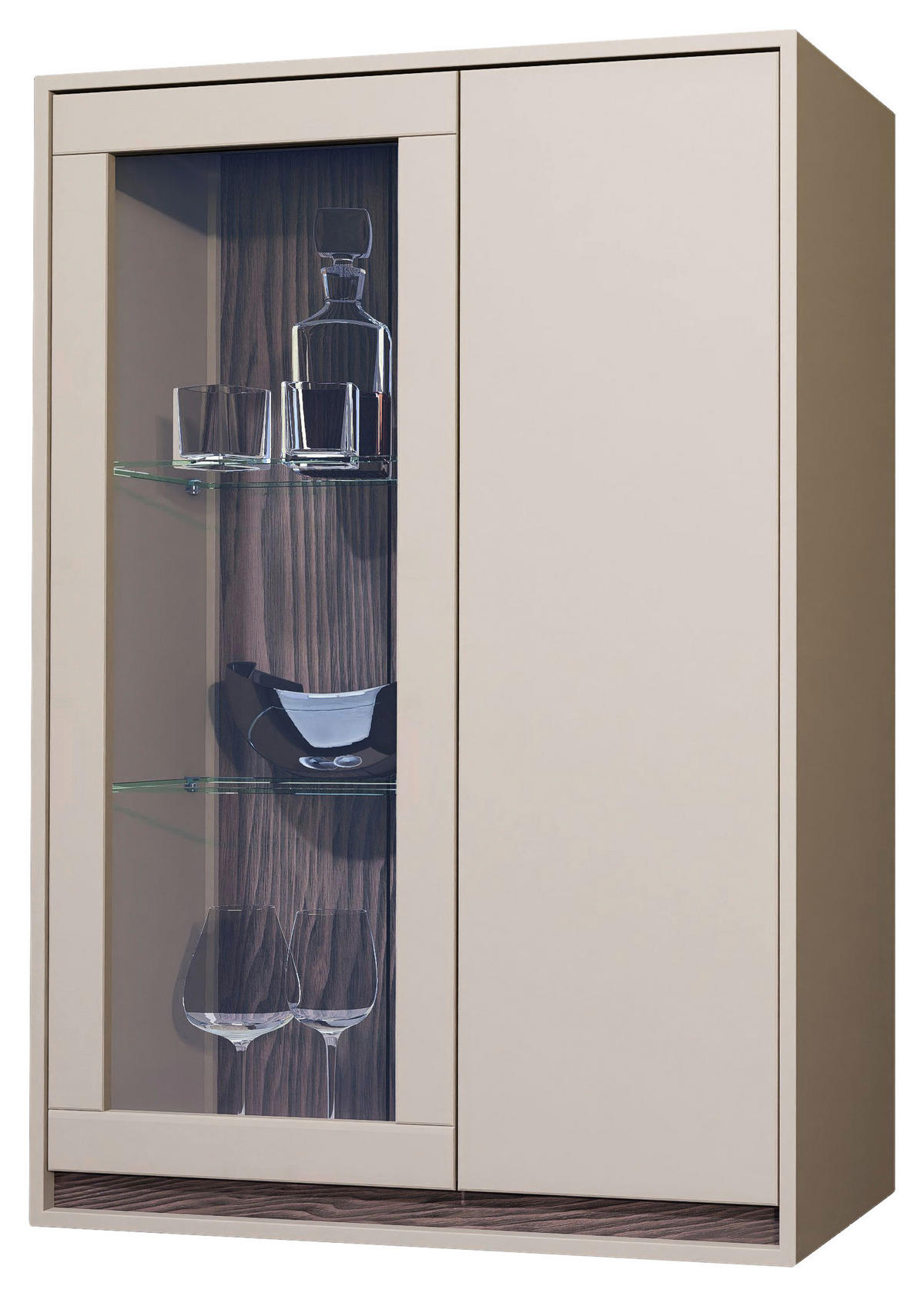 Vitrină Suspendată  in culoare lemn de nuc, cașmir  - cașmir/culoare lemn de nuc, Design, sticlă/material pe bază de lemn (78/113/36cm) - Hom`in