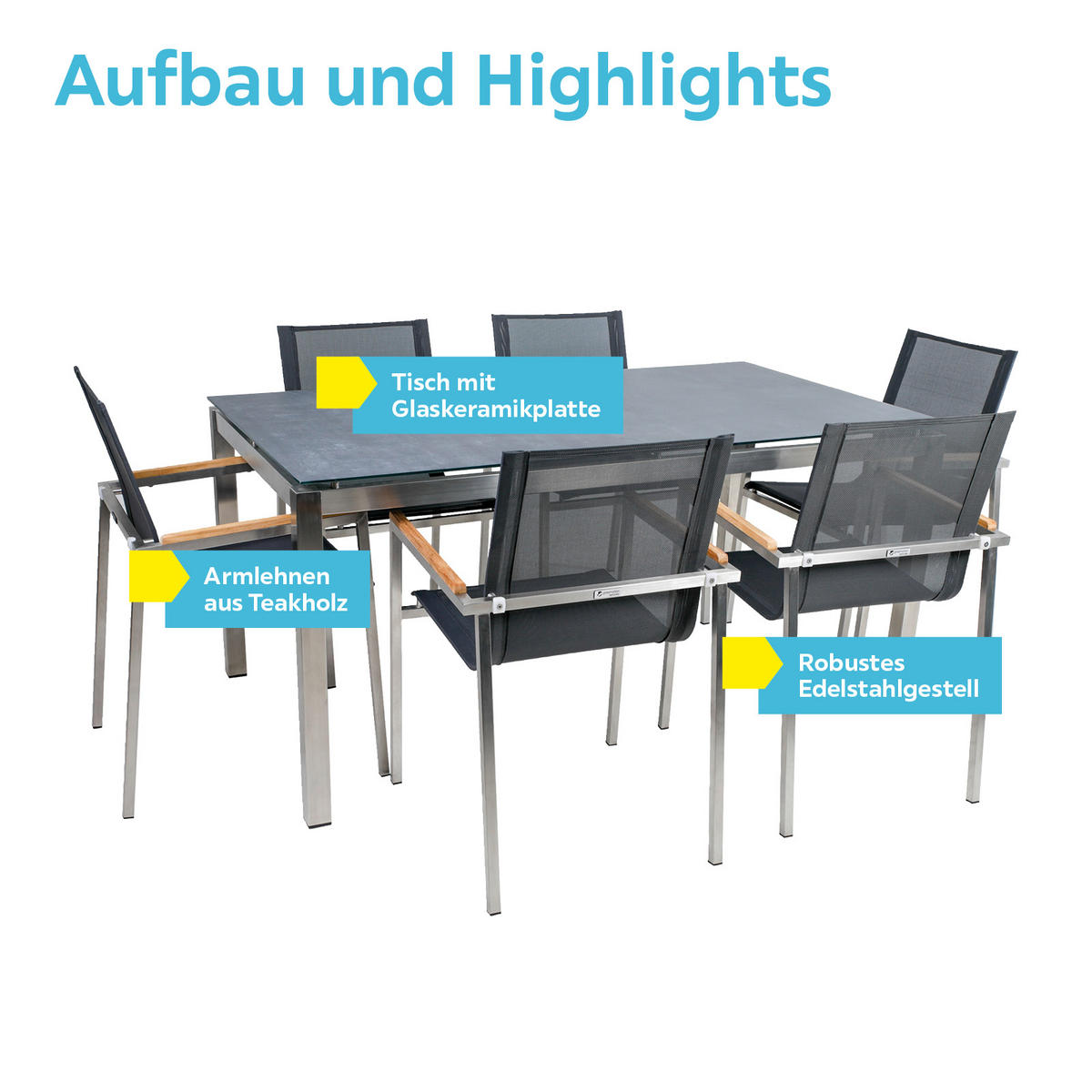 DINING-LOUNGESET  - Silberfarben/Grau, Basics, Glas/Holz (160/74/90cm) - Gardenson