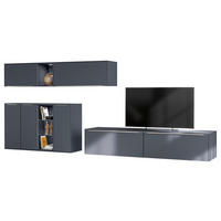 WOHNWAND  in Schieferfarben, Dunkelblau  320/160/48,5 cm  - Schieferfarben/Edelstahlfarben, Design, Holzwerkstoff/Metall (320/160/48,5cm) - Celina Home