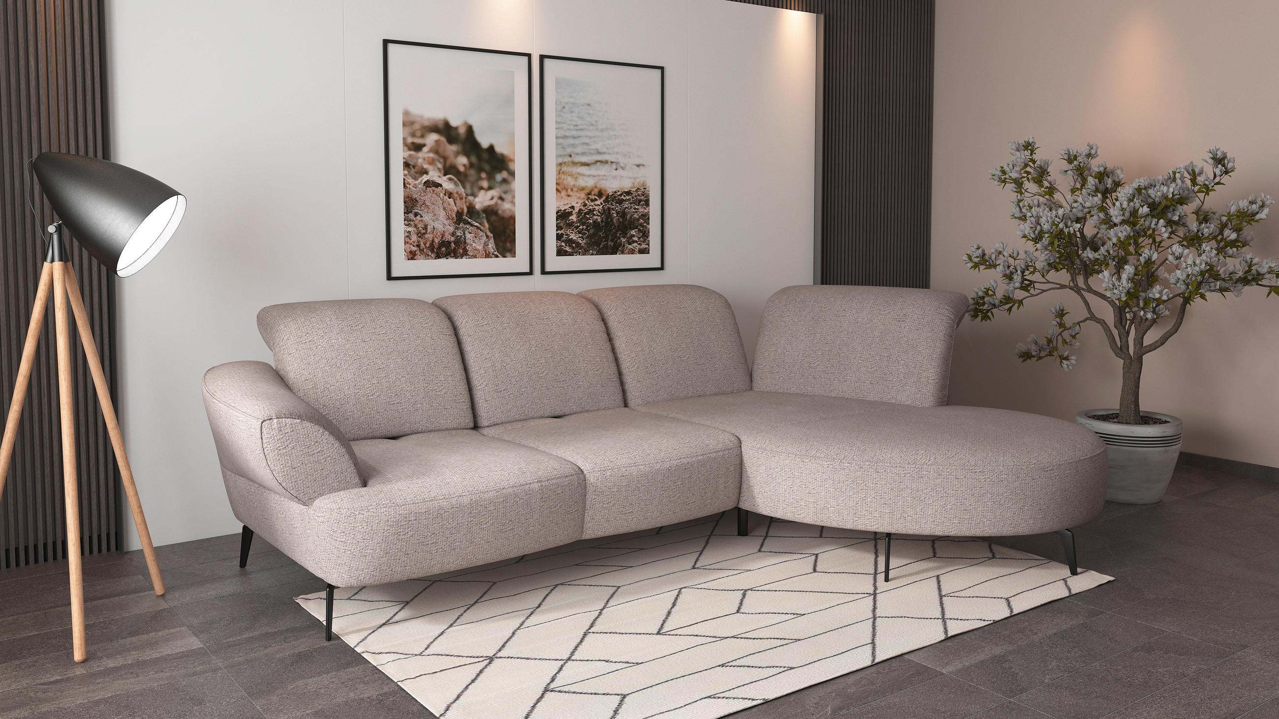 ECKSOFA in Chenille Silberfarben  - Silberfarben/Schwarz, Modern, Textil/Metall (313/208cm) - Sit & More