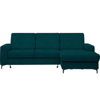 ECKSOFA Velours Petrol  - Petrol/Schwarz, Konventionell, Textil/Metall (247/167cm) - Stylife