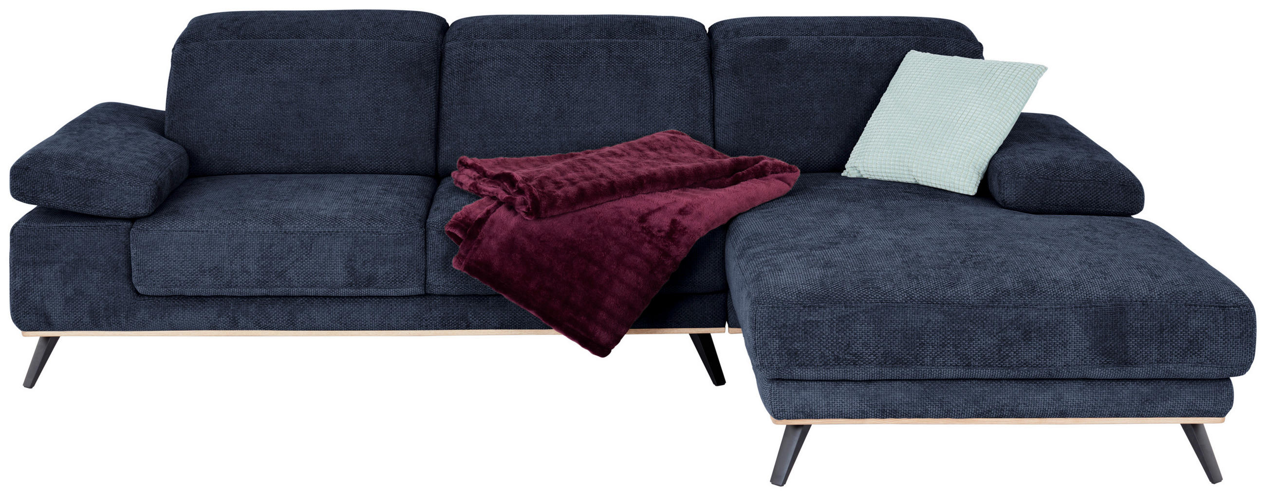 Thumbnail - Mid.you Ecksofa Royce, Dunkelblau, Textil, 3-Sitzer, Ottomane rechts, L-Form, 283x194 cm, Made in EU, motorische Relaxfu...