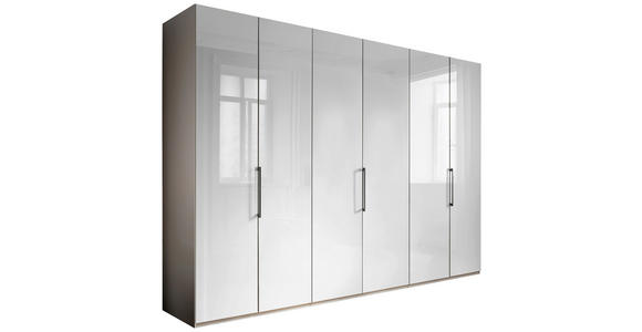 KLEIDERSCHRANK 300/236/58 cm 6-türig Grau, Weiß  - Schieferfarben/Weiß, KONVENTIONELL, Glas/Holzwerkstoff (300/236/58cm) - Novel