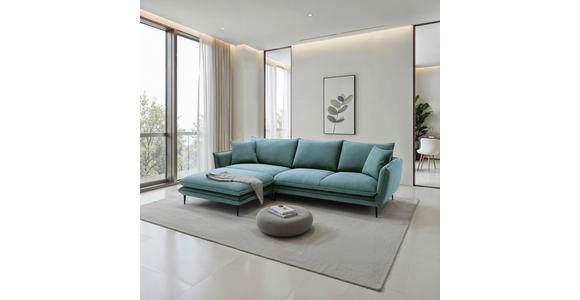 ECKSOFA  in Webstoff Blaugrau  196/304 cm  - Blaugrau/Schwarz, KONVENTIONELL, Textil/Metall (196/304cm) - Hom`in