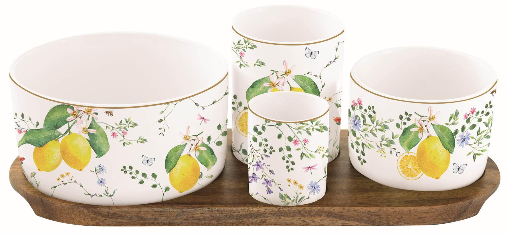 SET SKODELIC ZA PRIGRIZKE       29/13/8 cm    - rumena/zelena, Basics, les/keramika (29/13/8cm)